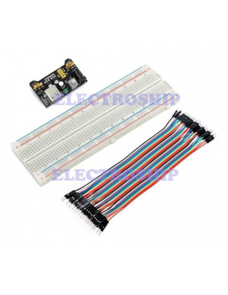 773760-MLA48221650606_112021,Kit Protoboard 830 Puntos Fuente 5v 3.3v 40 Cables M-m